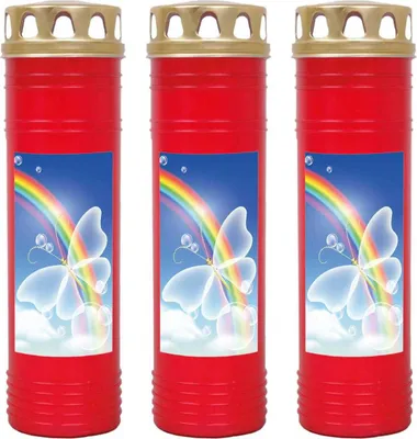 Produktbild von Grabkerze Rot 3er Pack, Brenndauer: 170 Stunden ( je Kerze ), Motiv: Regenbogen 2