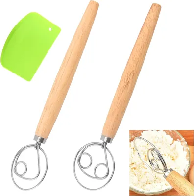 Produktbild von Dänische Teigmischer Set - vielseitig - 3 Stück - Edelstahl und Holz