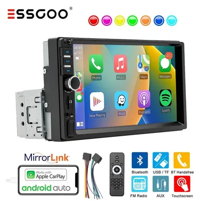 Imagen del producto de Radio para coche de 7 pulgadas con pantalla táctil, formato 1 DIN, compatible con Apple CarPlay y Android Auto, con Bluetooth, ranura para tarjeta SD, radio FM, sistema de manos libres, función Mirror Link y potencia de 4 x 60 vatios, para uso universal