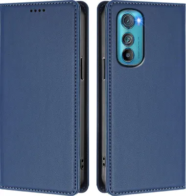 Image de Etui en cuir pour Motorola Edge 30, étui magnétique en cuirPolyuréthaneavec support Bleu foncé