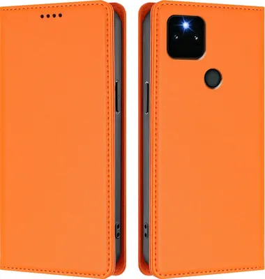 Produktbild von Handyhülle für Google Pixel 5A 5G, Kunstleder Klapphülle Stoßfeste Magnetische Hülle mit Ständer Orange