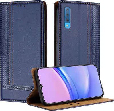 Immagine prodotto di Custodia per Samsung Galaxy A7 2018 in pelle flip case con funzione stand blu