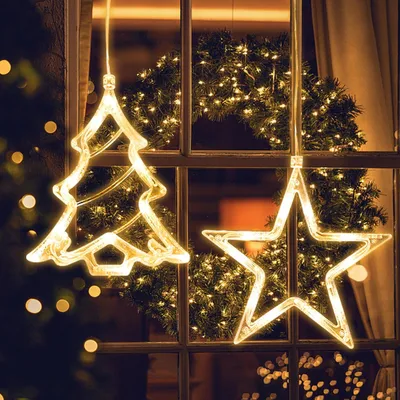 Produktbild von Weihnachtssternförmige Lichterkette, LED-Lichterkette für Fenster, batteriebetrieben, für Weihnachtsdekoration, Balkon, Party, Hochzeit (warmweiß)