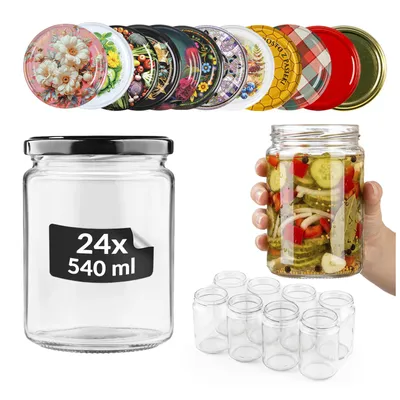 Produktbild von SuperButelki.pl - 24x Glasbehälter 540 ml mit Deckeln fi 82 mm, Set mit 0,54 l Gläsern für Konserven, Marmeladen Komplettset 0,54 l Glas