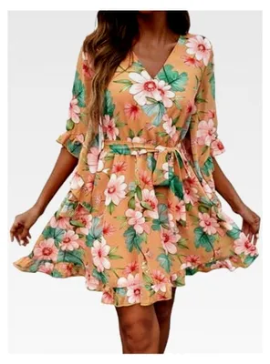 Produktbild von Elegantes kurzes Sommerkleid für Damen mit Blumenmuster