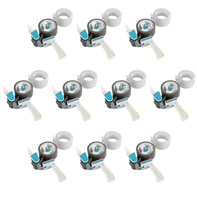 Produktbild von 10 Stück Abroller Inkl. 20 Rollen Klebeband Handabroller Profi Klebebandabroller Paketbandabroller für Paketbänder