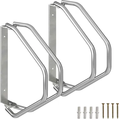 Produktbild von Relaxdays Fahrradständer, 2er Set, Wandmontage, stabiler Stahl, Fahrradwandhalter, 180° schwenkbar, Einzelparker, silber