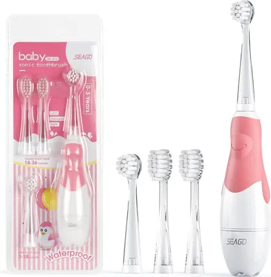 Produktbild von SEAGO SG-513 Rosa Elektrische Zahnbürste Kinder Baby Kinderzahnbürste Elektrisch ab 0-3 Jahre mit LED Licht Smart Timer Schall Babyzahnbürste Wasserdicht IPX7 Schallzahnbürste