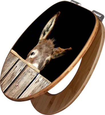 A toilet seat with a picture of a donkey on it.