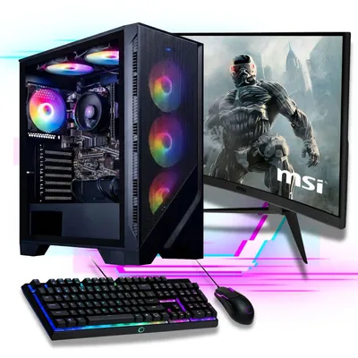 Produktbild von Gamer PC Komplett Set AMD Ryzen 7 5700 8x 4.6 Ghz 32GB Ram 500GB SSD Radeon 27" TFT 1ms Gaming RGB Tower Windows 11 Pro