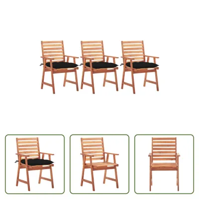 Produktbild von The Living Store Garten-Essstühle 3 Stk. mit Kissen Massivholz Akazie