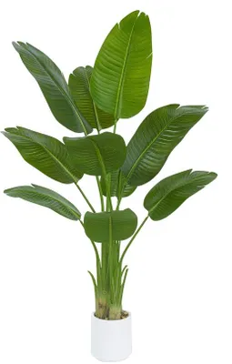 Image de Plante tropicale artificielle de 150 cm de haut, avec 10 feuilles et un vase blanc