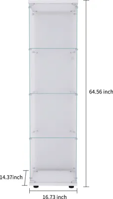 Obrázok produktu pre ProximaX Sklenená vitrína so 4 policami a dvierkami, voľne stojaca vitrína do obývačky, spálne a kancelárie, 64,56" x 16,73" x 14,37", biela