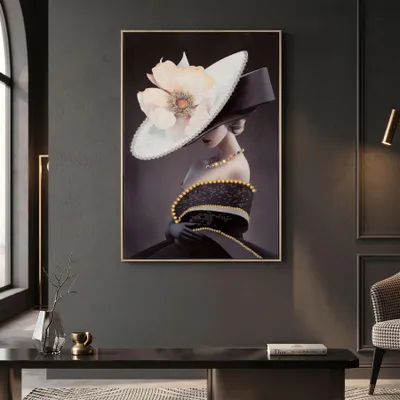 Immagine prodotto di Pannello decorativo per parete, Vienna, cappello, metallo, tela, 62x4x92 cm, nero e oro, design di Mauro Ferretti