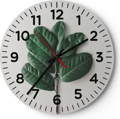 Produktbild von Wanduhr - Rund - Glasuhr - Blätter Pflanzen Botanik - 30x30cm - Schleichendes Uhrwerk - Lautlos - zum Aufhängen bereit - Dekoration Modern - Wanddekoration aus Glas - C4AR30x30-4956