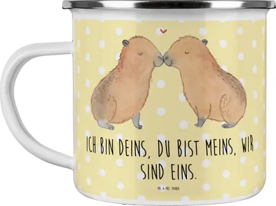 Produktbild von Mr. & Mrs. Panda Kaffeepott Capybara Liebe - Gelb Pastell - Geschenk, Valentinstag, Haferl, Emaille Tasse, Becher, Liebesspruch, Teetasse, Herzlich, Motivtasse, Pott