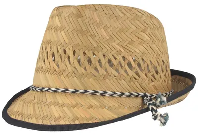 Kinder Strohhut Trilby mit blau-weisser Kordel von Hut-Breiter in braun