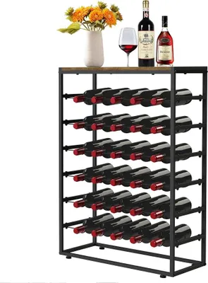 Produktbild von Weinregal, Weinregal Für 30 Flaschen, Freistehend, Bodenstehend, 6 Ebenen, Weinlagerregal Mit Holztischplatte Für Küchenbar