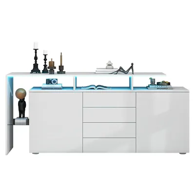 Produktbild von okwish Sideboard mit 4 Glasböden und 2 Tür und LED-Leuchten Hochglanz für Wohnzimmer