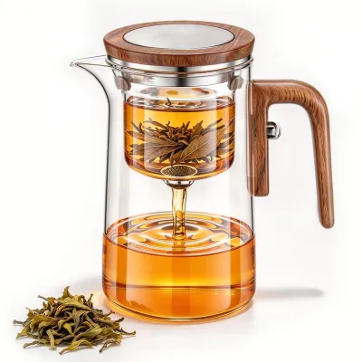 Teekanne 800 ml mit Teesieb, Glas, Holzgriff