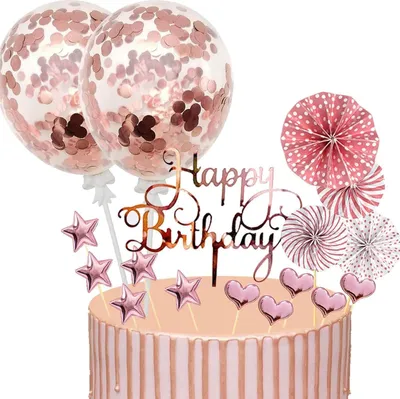 Obrázok produktu pre 17-dielna dekorácia torty narodeninová torta rose gold glitter cupcake topper