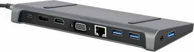 Produktbild von Gembird A-CM-COMBO9-02, Kabelgebunden, USB 3.2 Gen 1 (3.1 Gen 1) Type-C, 87 W, 10,100,1000 Mbit/s, Grau, 5 Gbit/s