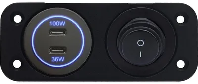 Productafbeelding van ProRide USB-C-autolader - 2 poorten - 136W - Met schakelaar - Tweevoudig inbouw - 12-24V - Blauw
