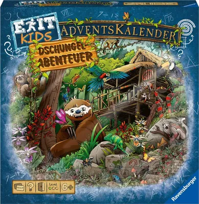 Produktbild von Ravensburger 18957 - EXIT Adventný kalendár pre deti - Dobrodružstvo v džungli - 24 puzzle pre nadšencov EXIT od 6 rokov