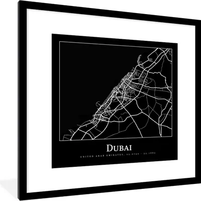 Produktbild von MuchoWow® Gerahmtes Poster Dubai Stadtplan - Karte 40x40 cm - Poster mit Schwarzem Bilderrahmen Wandposter Rahmen Foto Bilder - Poster - Plakat im Rahmen