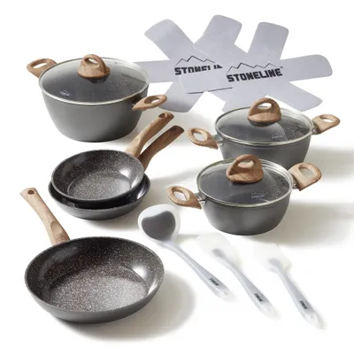 Produktbild von STONELINE® CERAMIC Keramik Kochgeschirr-Set 14-teilig | mit Deckeln - Holzoptik