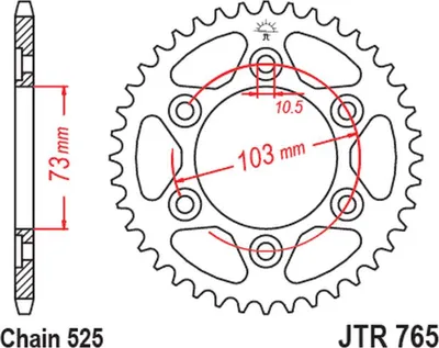 Obrázek produktu pro Ozubená kola JT Sprockets 525 43T vnitřní průměr 73mm kruh šroubu 103mm