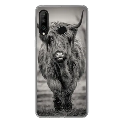 Produktbild von MuchoWow® Handyhülle Schutzhülle Hülle für Huawei P30 Lite Schottischer Highlander - Schwarz und Weiß Silikon Softcase Handy Hülle - Handyhülle