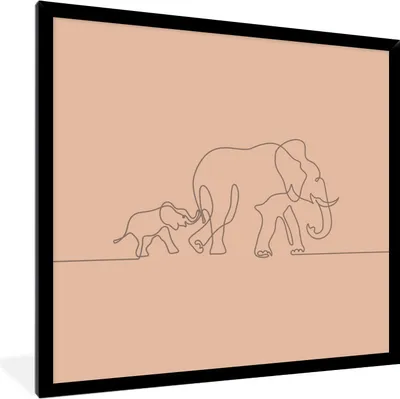 Produktbild von MuchoWow® MuchoWow® Gerahmtes Poster Elefanten - Minimalismus - Einfach 40x40 cm - Poster mit zchwarzem Bilderrahmen - Mit Rahmen - Wanddekoration Schlafzimmer