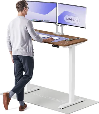 Zdjęcie produktu dla Desktronic HomePro biurko z elektryczną regulacją wysokości 120x60cm biały/orzech włoski z funkcją pamięci, technologią antykolizyjną, portami ładowania USB-A i USB-C