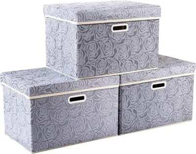 Obrázok produktu pre Veľká skladateľná úložná krabica s vekom – dekoratívna organizérska krabica – 3 kusy – sivá – 45 x 30 x 30 cm