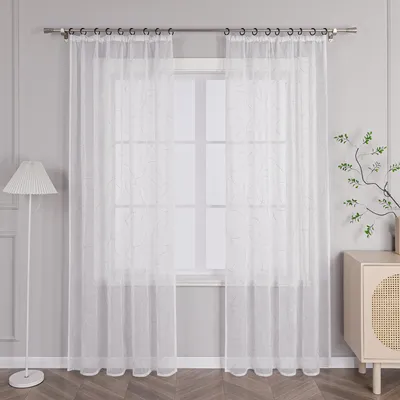 Produktbild von Joyswahl Vorhang Voile Gardine (1 St) mit Kreismuster Kräuselband Bestickt Fensterschal Transparent Grau HxB 175x140 cm