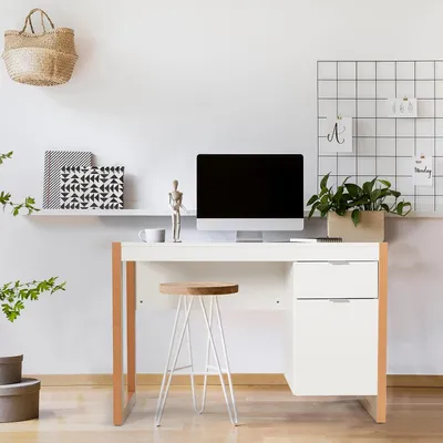 Image de Bureau - Table d'ordinateur - Bureau d'écriture - Bureau pour enfants - Bureau de bureau - Blanc - Finition en bois