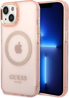 Obrázek produktu pro Guess Guhmp14Shtcmp Iphone 14 6.1 Růžové/Růžové Pevné Pouzdro Gold Outline Translucent Magsafe