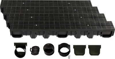 Produktbild von Entwässerungsrinne Höhe 115mm Kunststoff 4m, Längsstabrost, Schwarz