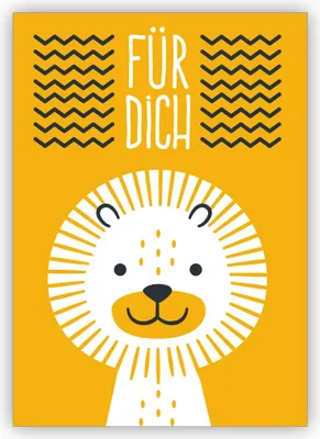 Produktbild von Süße gelbe Glückwunschkarte mit kleinem Retro Löwen auch zum Geburtstag: Für Dich