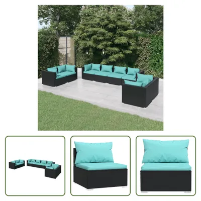 Produktbild von The Living Store 8-tlg. Garten-Lounge-Set mit Kissen Poly Rattan Schwarz