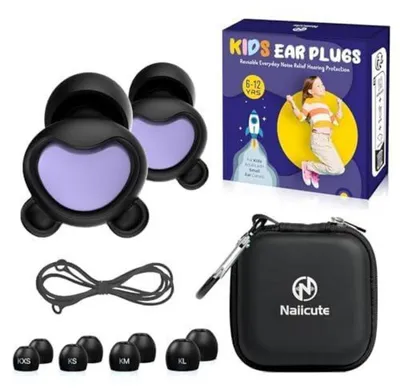 Produktbild von Ohrstöpsel Kinder 6-12 Jahre, Geräuschschutz 26dB, 4 Größen, Wiederverwendbar, Schwarz/Violett
