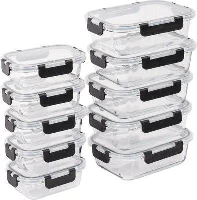 Produktbild von Relaxdays Glasbehälter mit Deckel, 10er Set, 2 Größen, Frischhaltedosen, luftdicht, Vorratsdosen stapelbar, transparent