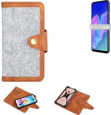 Produktbild von K-S-Trade Handyhülle kompatibel mit Huawei P40 lite E Schutzhülle Filz-Hülle Kunst-Leder hellgrau braun (1x)