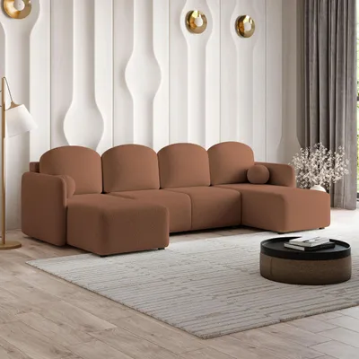 Produktbild von Masseno Ecksofa NUBERO mit Schlaffunktion U-Form, Sofa mit Bettkasten, Wohnzimmersofa, Couch, Soffa, Bettsofa, Couchgarnitur- Orange, QUELLE 54