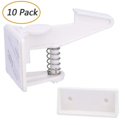 Produktbild von 10  Pack Kindersicherung Schrank, Baby Sicherheit Schrankschloss Unsichtbare Schranksicherung Montage Ohne Bohren Und Schrauben, Schubladen Und Küchen Schranktüren (Weiß)