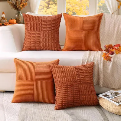 Produktbild von 4er Set Cord Kissenbezüge Gestreift Patchwork 40x40 cm