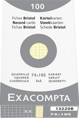 Image de Exacompta fiches bristol A7 quadrillées non perforées jaune 74x105mm 100 pièces