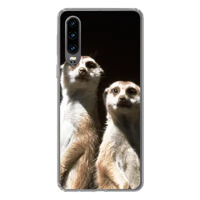 Produktbild von MuchoWow® Handyhülle Schutzhülle Hülle für Huawei P30 Schwarz - Erdmännchen - Tiere Silikon Softcase Handy Hülle - Kartenbesitzer