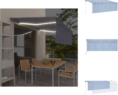 Immagine prodotto di vidaXL Tenda da sole automatica con tenda a rullo LED sensore vento 4,5x3 m Blu Bianco - Tende da sole